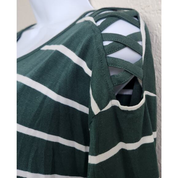 Thyme + Honey Green White Striped Long Sleeves Top XL Lightweight Soft Stretch - Picture 2 of 6
